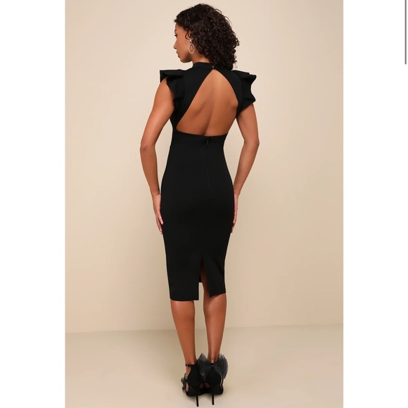 Lulus Splendor Black Backless Ruffle Bodycon Size Small - Picture 3 of 6